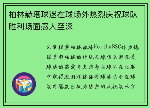 柏林赫塔球迷在球场外热烈庆祝球队胜利场面感人至深