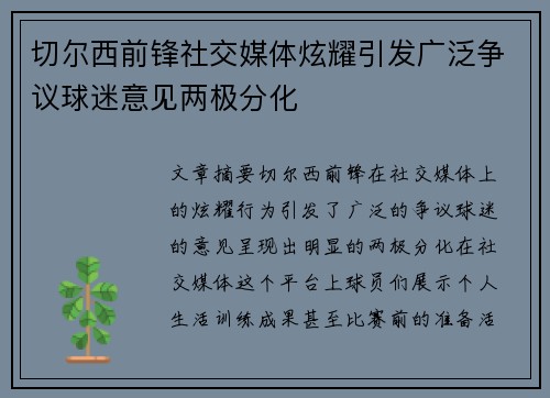 切尔西前锋社交媒体炫耀引发广泛争议球迷意见两极分化